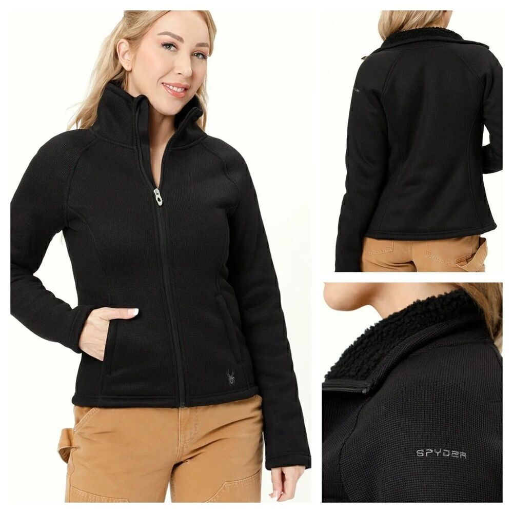 Spyder Stella Sherpa Lined Jacket Size Medium Black Midweight Full Zip